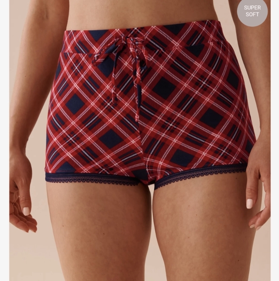 La Vie en Rose Diagonal Plaid Super Soft Pajama Shorts - Picture 1 of 7